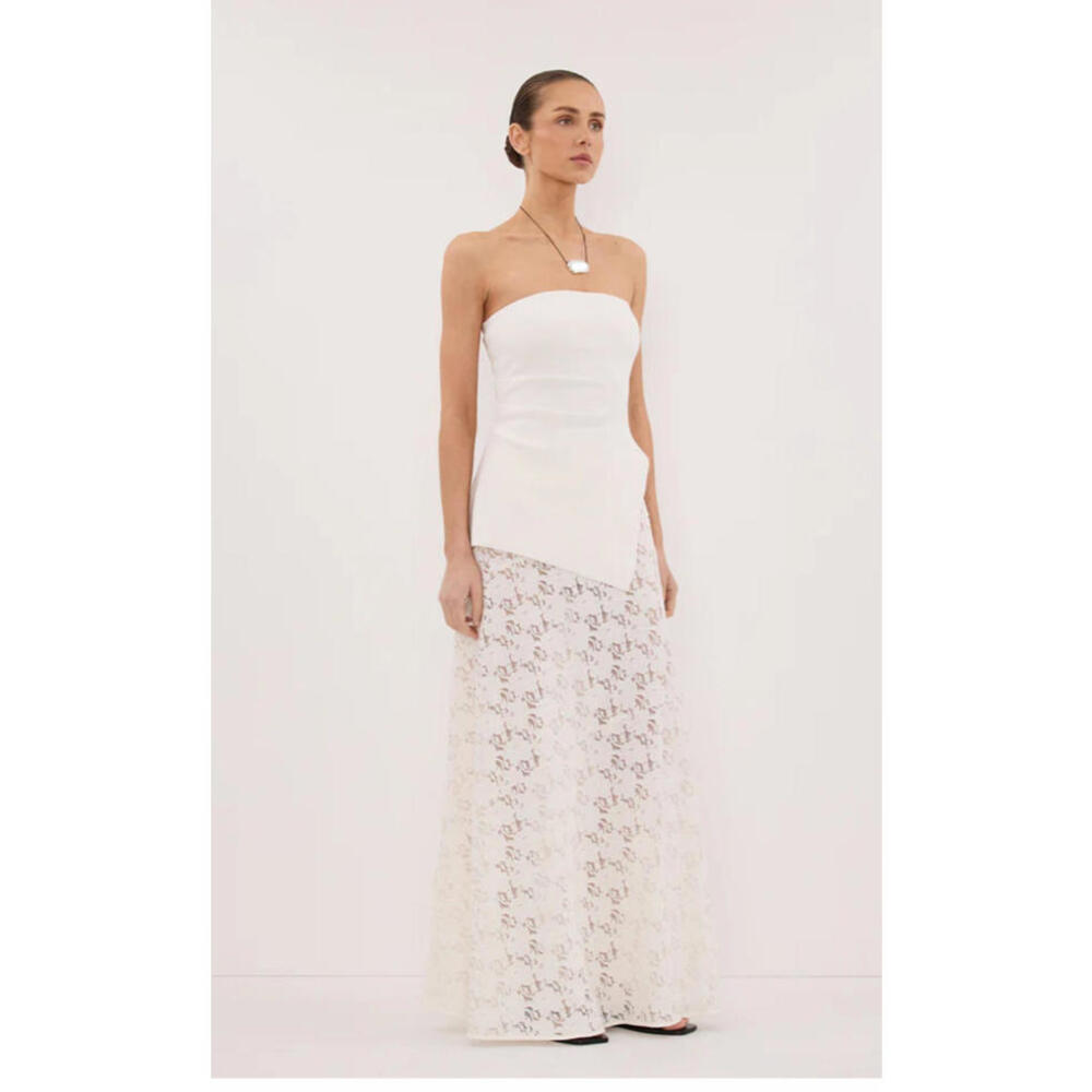 DISSH Women's Mid-Rise Loula Sheer Lace Maxi Skirt White 2